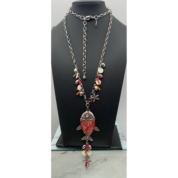 Chico's Jewelry - Chicos Silver Tone And Colorful Fun Fish Pendant Ocean Themed Charm Necklace